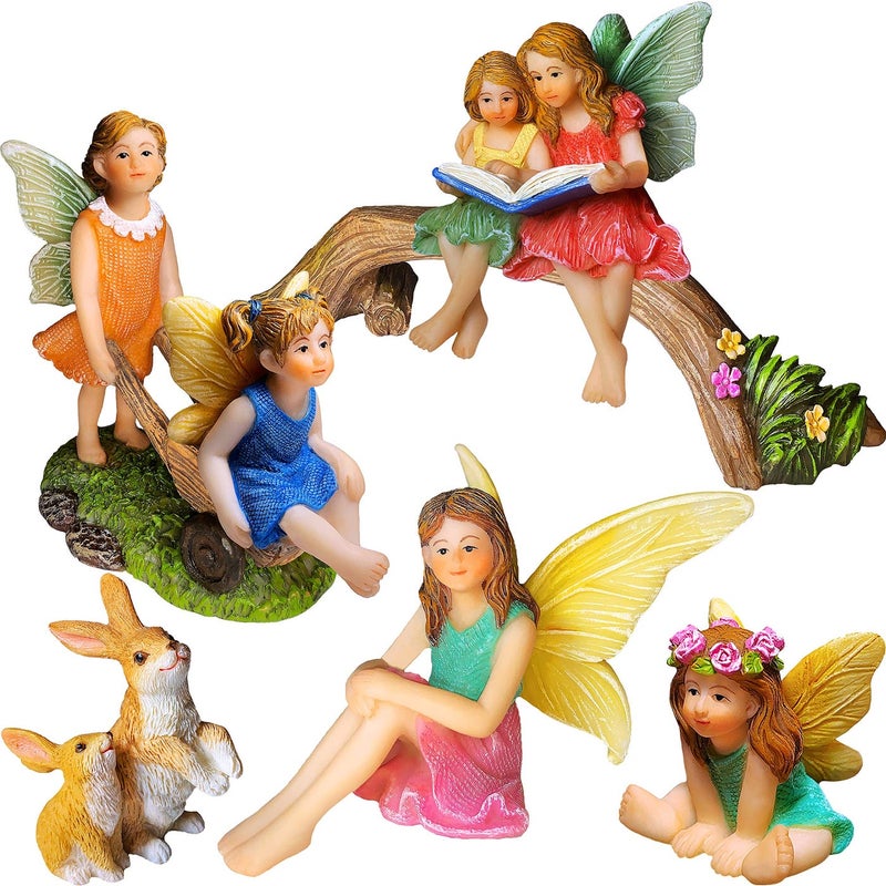 Mood Lab Fairy Garden Miniature Family Kit Figurines Accessories Fairies Statue Set of 6 pcs Outdoor or House Decor
