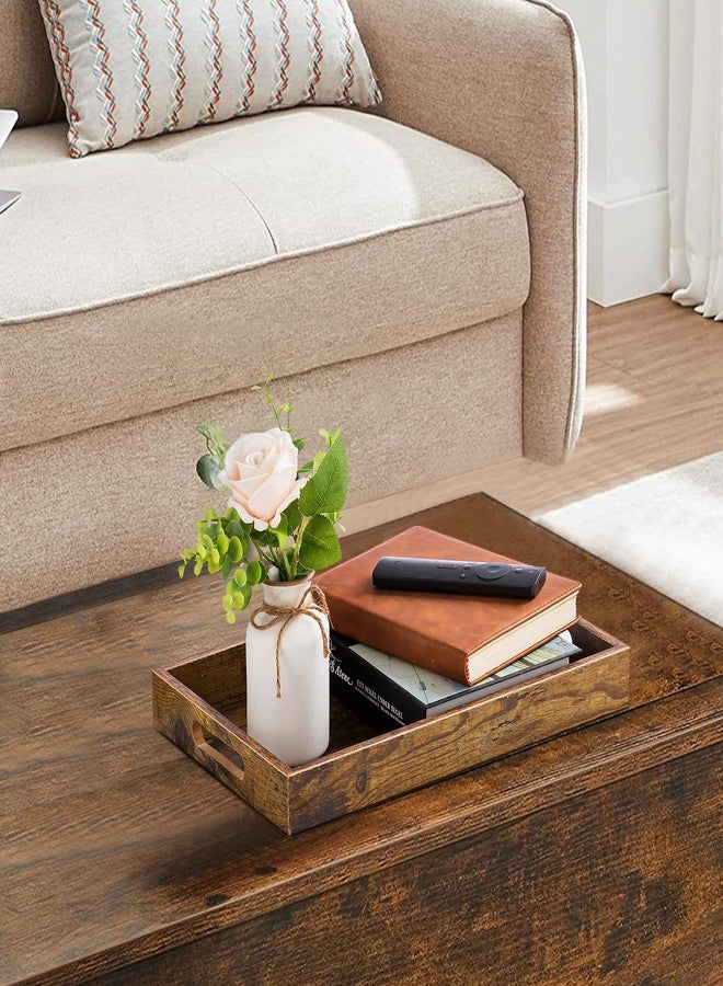 Hanobe Brown Decorative Serving Trays: Rustic Brown Rectangle Tray Decor with Cutout Handles for Coffee Table Ottoman Living Room Kitchen Home Decor - Image 2