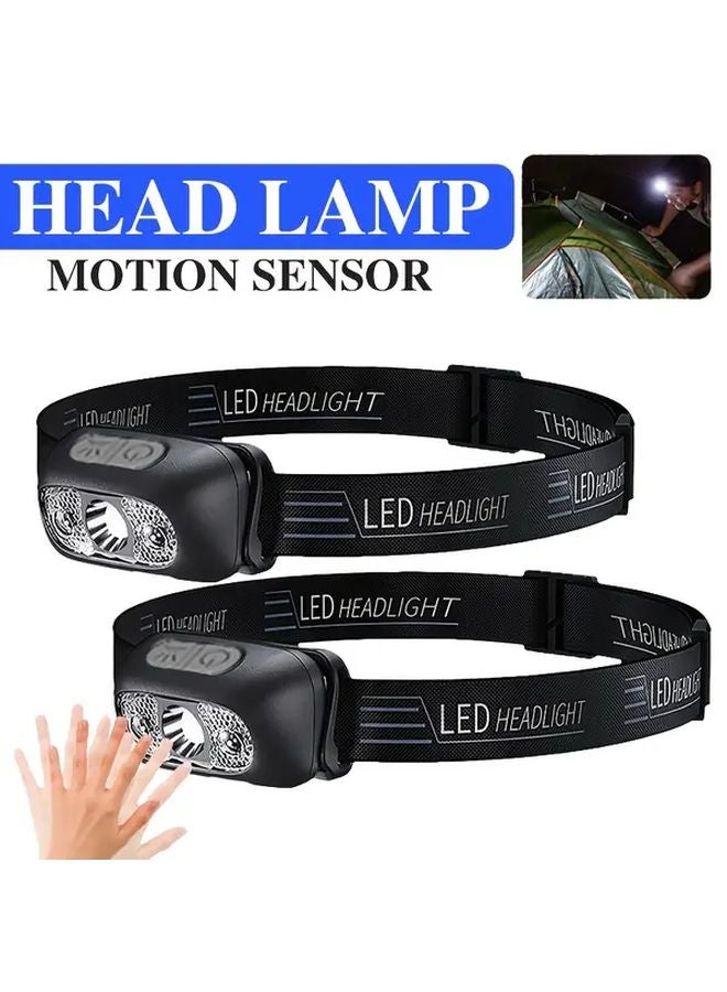 2pcs Head Lamp Bright LED Motion Sensor Hands Free Flashlight for Hiking Fishing Running - Image 1
