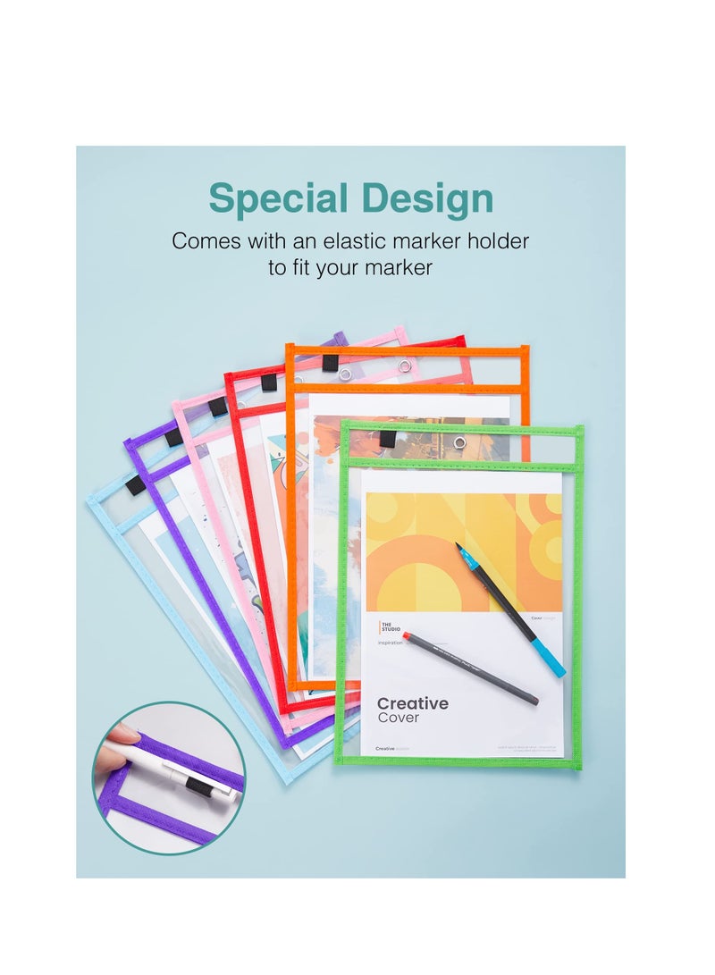 SYOSI Dry-Erase Pockets, Clear Reusable Plastic Sleeves Assorted Colors Special Design Waterproof Pocket for Classroom, School, Office, Home for Teachers, Students, Home, Offices and More  - Image 3
