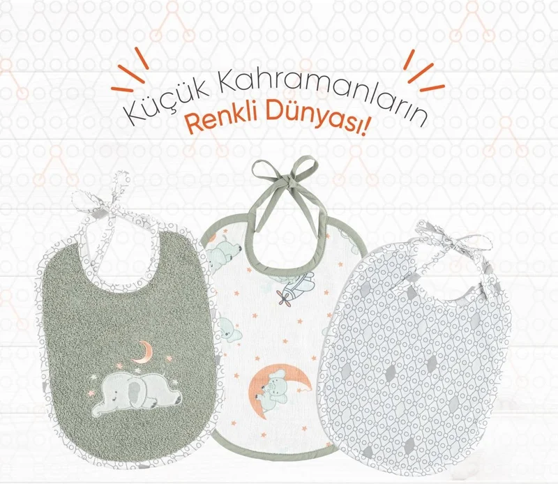 Gezenbebe Hero 3-Piece Newborn Baby Bib Set Elephant