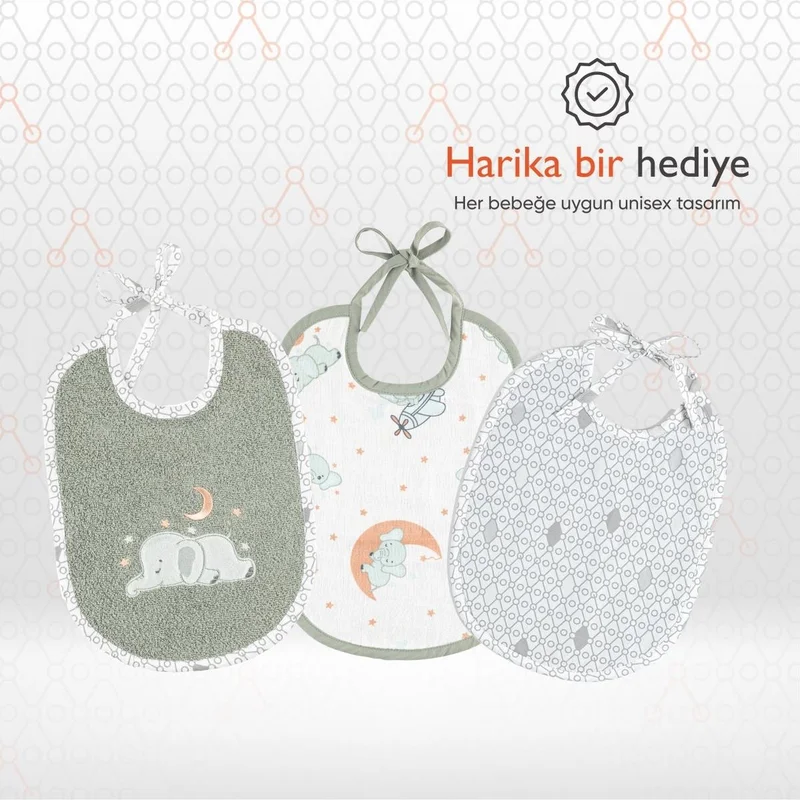 Gezenbebe Hero 3-Piece Newborn Baby Bib Set Elephant