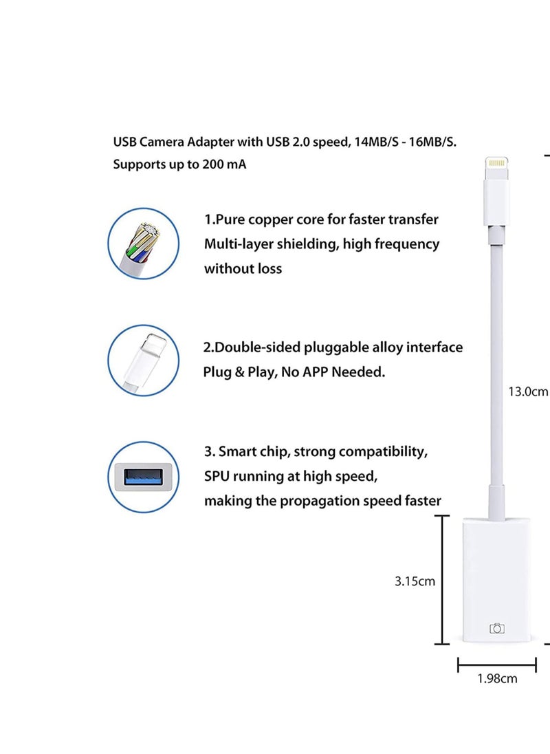 XICEN - USB Camera OTG Adapter with Charging Port, Lightning Male to USB Female Adapter for iPhone/ iPad /Card Reader/ USB Flash Drive/ Keyboard/ Mouse Plug and Play - Image 1