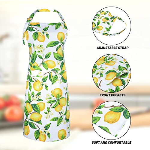 G2PLUS Cotton Kitchen Apron with Pockets, Thick Lemon Apron, Adjustable Cooking Apron for Baking, Chef Apron for Women, Men, Holiday and Xmas Gifts - 30 x 25 inch - Image 3