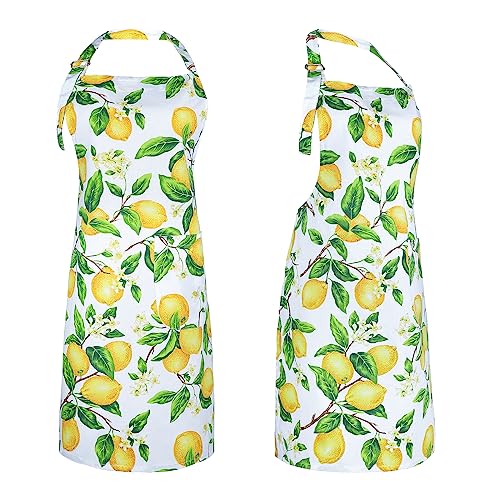 G2PLUS Cotton Kitchen Apron with Pockets, Thick Lemon Apron, Adjustable Cooking Apron for Baking, Chef Apron for Women, Men, Holiday and Xmas Gifts - 30 x 25 inch - Image 4