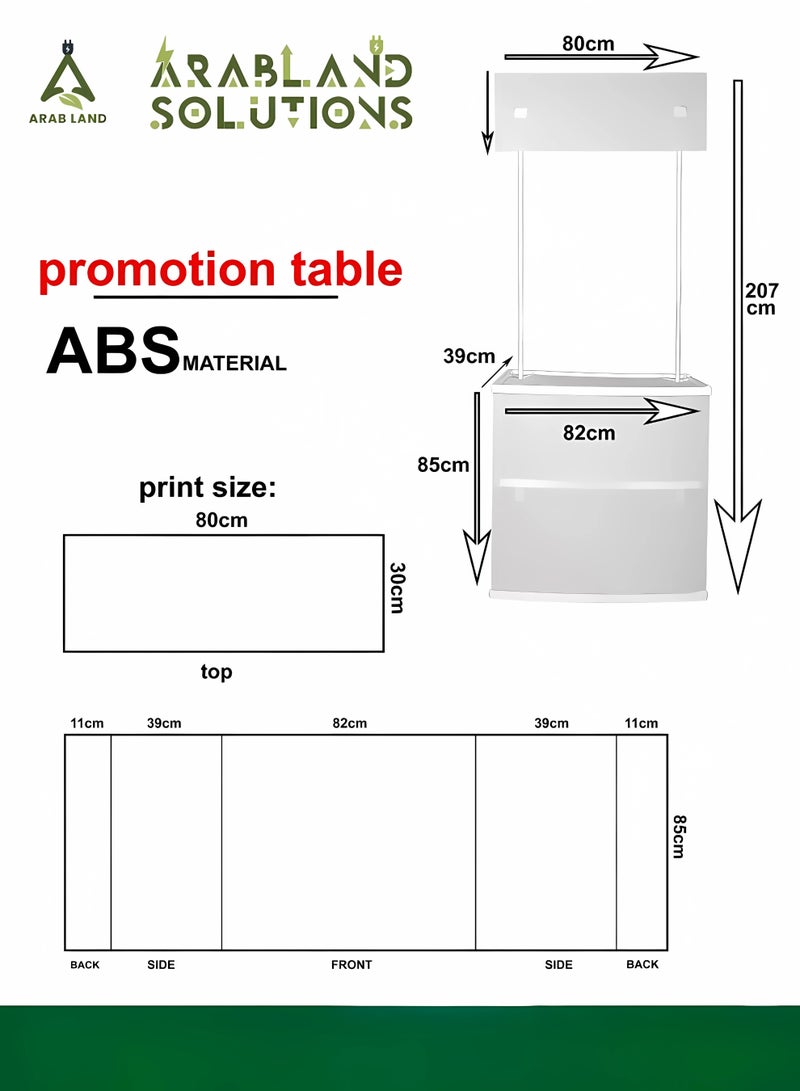 عرب لینڈ سلوشنز طاولة عداد ترويجية، لون أبيض سادة، حامل عرض محمول من مادة ABS - Image 3