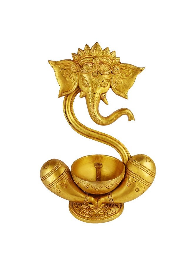 Kartique Brass Ganesh Idol Oil Diya with Large Container Deepam for Home Decor Pooja Decorative Deepak Diwali Puja Wedding Gift Mandir Temple Height 8.5 Inch Gold Size : Small - Image 1