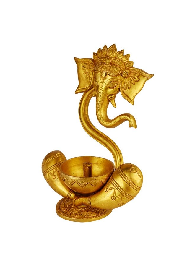 Kartique Brass Ganesh Idol Oil Diya with Large Container Deepam for Home Decor Pooja Decorative Deepak Diwali Puja Wedding Gift Mandir Temple Height 8.5 Inch Gold Size : Small - Image 4