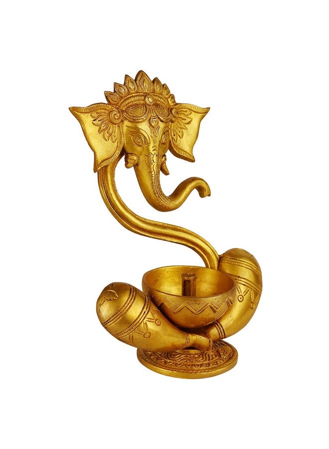 Kartique Brass Ganesh Idol Oil Diya with Large Container Deepam for Home Decor Pooja Decorative Deepak Diwali Puja Wedding Gift Mandir Temple Height 8.5 Inch Gold Size : Small - Image 2