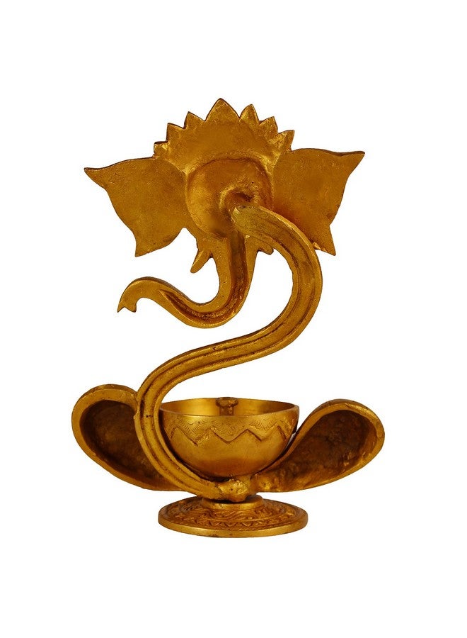 Kartique Brass Ganesh Idol Oil Diya with Large Container Deepam for Home Decor Pooja Decorative Deepak Diwali Puja Wedding Gift Mandir Temple Height 8.5 Inch Gold Size : Small - Image 3