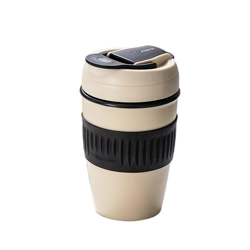 كوب قهوة للسفر بغطاء بشفاط وغطاء مانع للتسرب، 400 ml باللون الأسود مع غطاء بقشة للمكتب المنزلي للتنقل اليومي للعائلة - Image 1