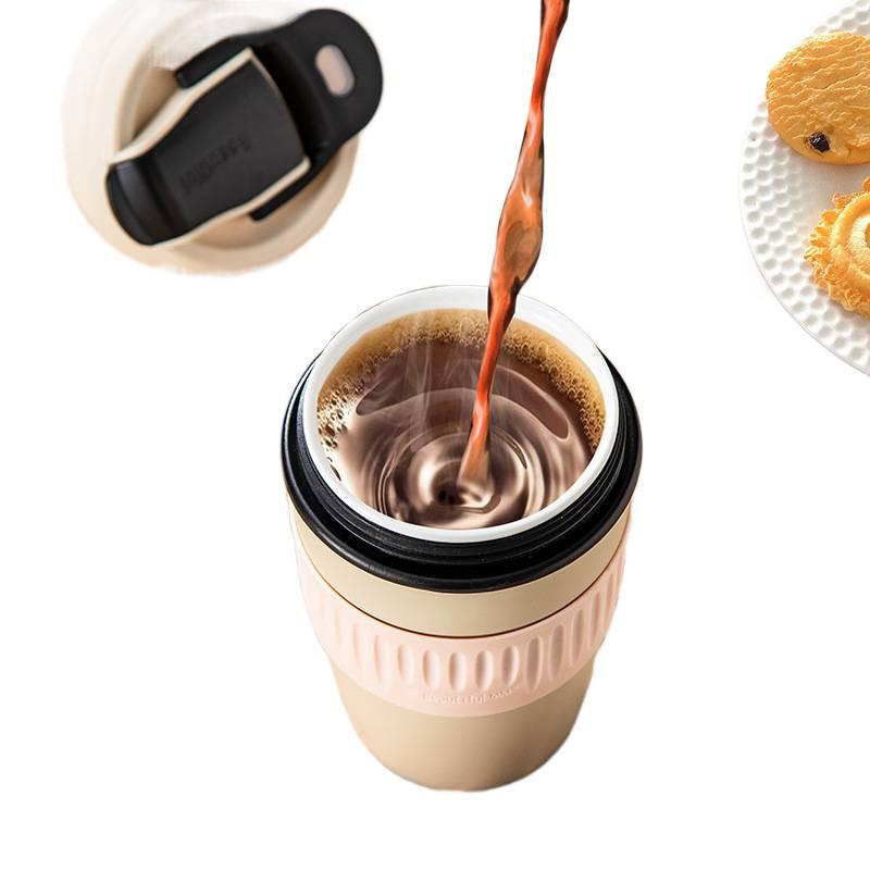 كوب قهوة للسفر بغطاء بشفاط وغطاء مانع للتسرب، 400 ml باللون الأسود مع غطاء بقشة للمكتب المنزلي للتنقل اليومي للعائلة - Image 4
