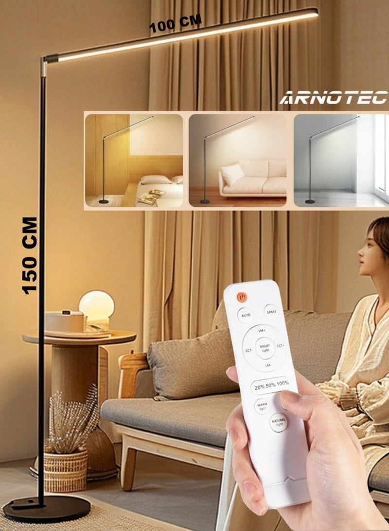 ARNOTEC مصباح أرضي LED حديث بسيط 150 سم | مصباح قائم للعناية بالعين 24 واط | رأس قابل للتعديل 350° | ضوء ثلاثي الألوان قابل للتعتيم مع جهاز تحكم عن بعد | غرفة المعيشة، غرفة النوم، الدراسة - Image 2