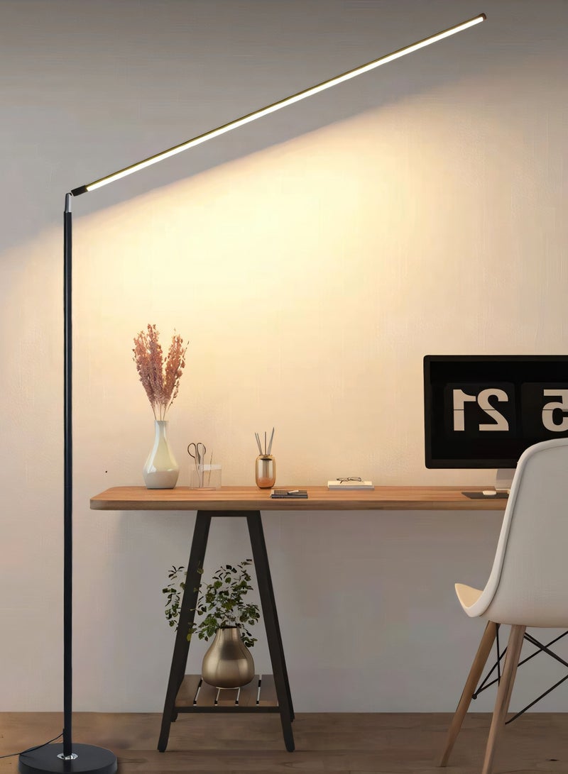 ARNOTEC Modern simple LED floor lamp 350° rotation, 24W energy saving reading lamp, remote control infinitely adjustable 3 color light (warm light/natural light/cold light), minimalist design, suitable for living room/bedroom/study room, stable base, push button switch, 150cm high  - Image 4