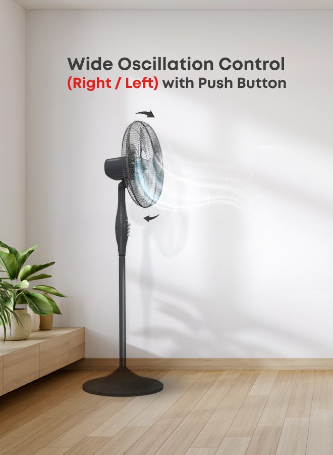 TORNADO Pedestal Stand Fan, 16 inch, Oscillation Directions, 3 Speed Levels & Adjustable Height, 4 Blades, Best for Home & Office, Black - TSF-16W 220 W TSF-16W Black - Image 4