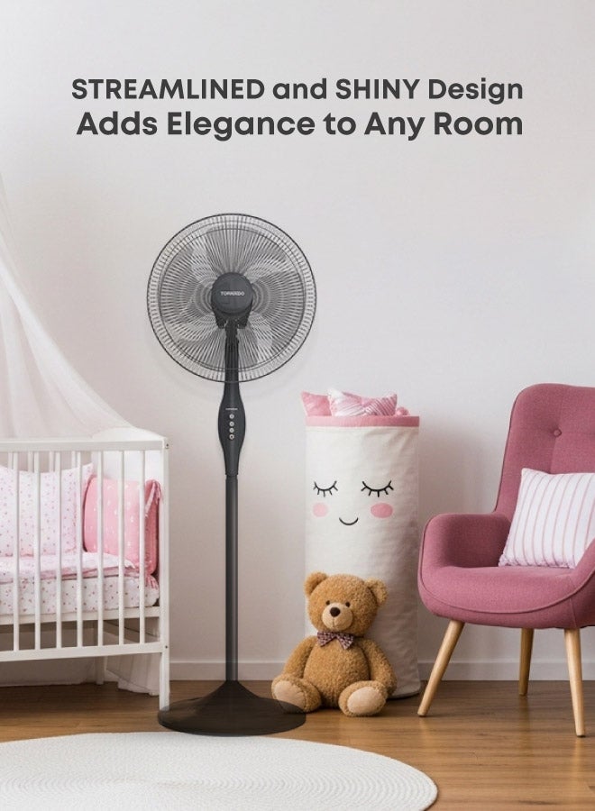 TORNADO Pedestal Stand Fan, 16 inch, Oscillation Directions, 3 Speed Levels & Adjustable Height, 4 Blades, Best for Home & Office, Black - TSF-16W 220 W TSF-16W Black - Image 5