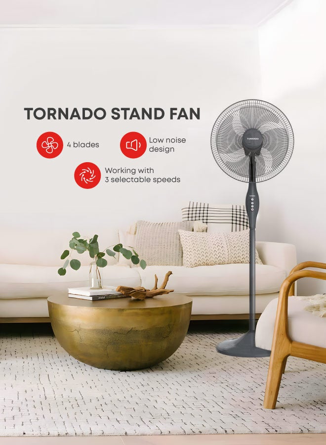 TORNADO Pedestal Stand Fan, 16 inch, Oscillation Directions, 3 Speed Levels & Adjustable Height, 4 Blades, Best for Home & Office, Black - TSF-16W 220 W TSF-16W Black - Image 1