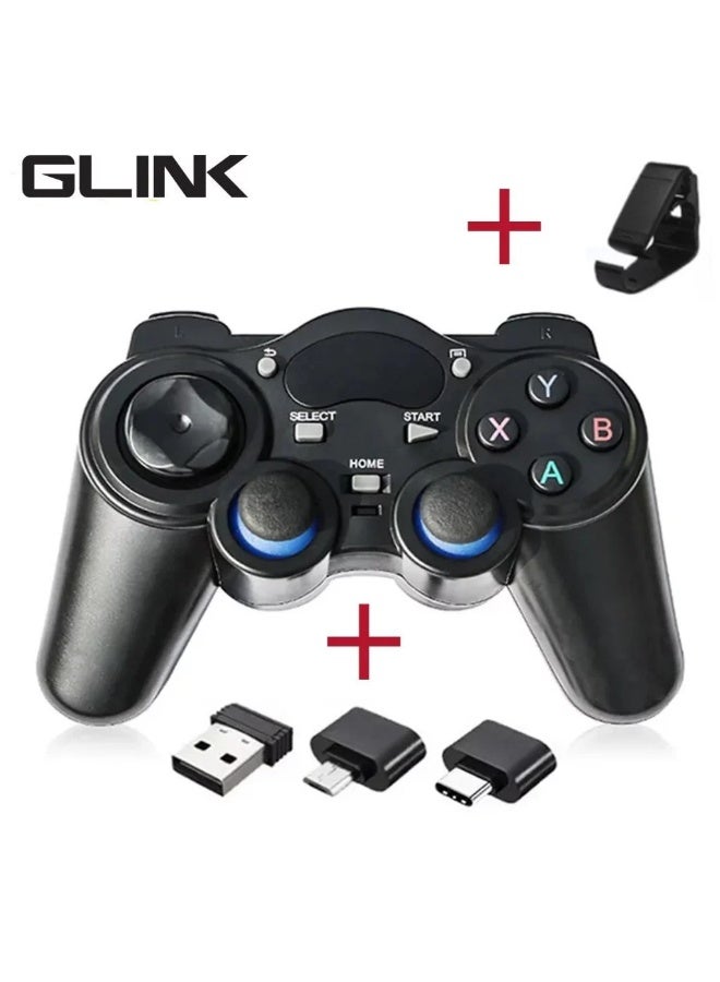 جلينك يد تحكم ألعاب لاسلكية GLINK بتقنية 2.4GHz مع حامل ومستقبل USB ودعم Micro USB وType-C OTG للكمبيوتر وPS3 وأندرويد - Image 1