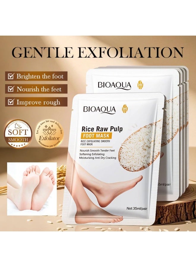BIOAQUA 5Pcs Rice Raw Pulp Foot Mask Nourishing Foot Mask to Remove Dead Skin Moisturizing Treatment for Dry Rough and Cracked Heels Soft Smooth Feet Rice Exfoliating Foot Mask Smooth Whitening Foot Mask - Image 2