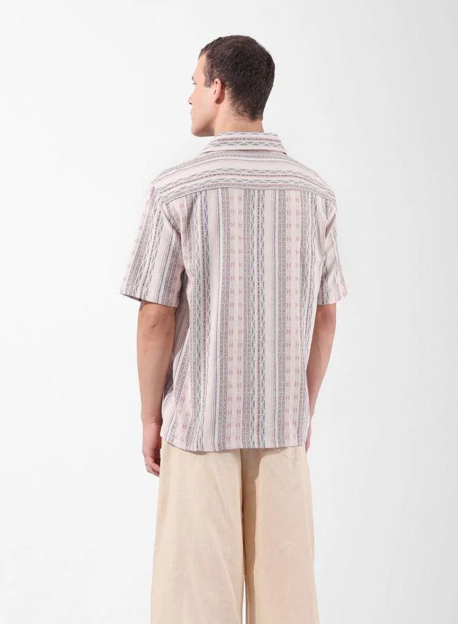 The Indian Garage Co Men Relaxed Fit Striped Cuban Collar Half Sleeves Shirt