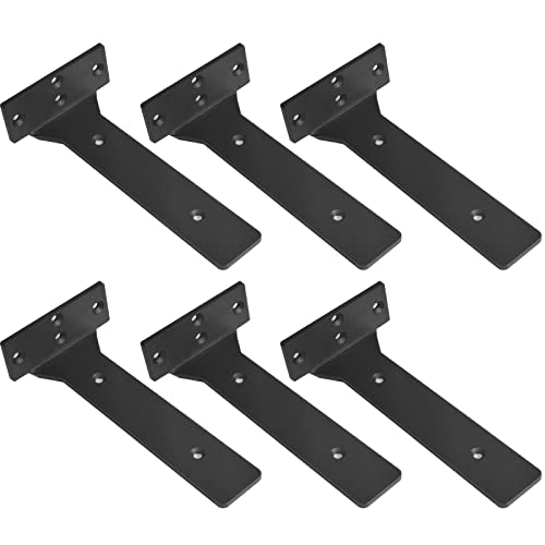 Foozet Floating Shelf Brackets, 10 inch Heavy Duty Industrial Fancy Shelf Bracket, Black Metal L Brackets for Shelves Support DIY with Hardware(6 Pack) - Image 1