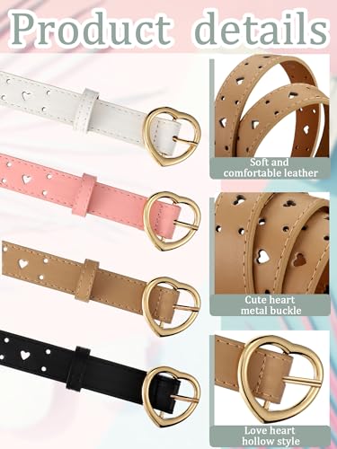 Newcotte 4 Pcs Girls Belt Size Aged 3-12 Kids PU Leather Waist Hollow Heart Design Kids Belts for Dress Pants Jean(Suit for Waist Size 18"-22",Colorful) - Image 5