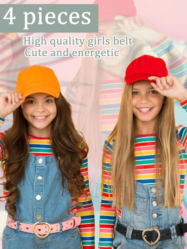 Newcotte 4 Pcs Girls Belt Size Aged 3-12 Kids PU Leather Waist Hollow Heart Design Kids Belts for Dress Pants Jean(Suit for Waist Size 18"-22",Colorful) - Image 2