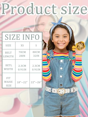 Newcotte 4 Pcs Girls Belt Size Aged 3-12 Kids PU Leather Waist Hollow Heart Design Kids Belts for Dress Pants Jean(Suit for Waist Size 18"-22",Colorful) - Image 3