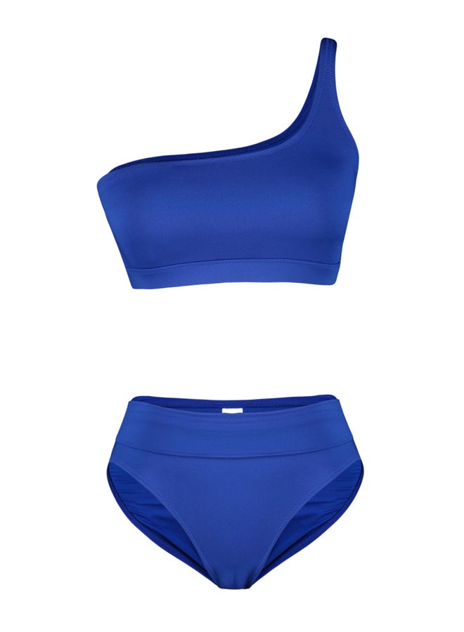 Saxe Blue One-Shoulder High Waist Regular Bikini Set TBESS24BT00126