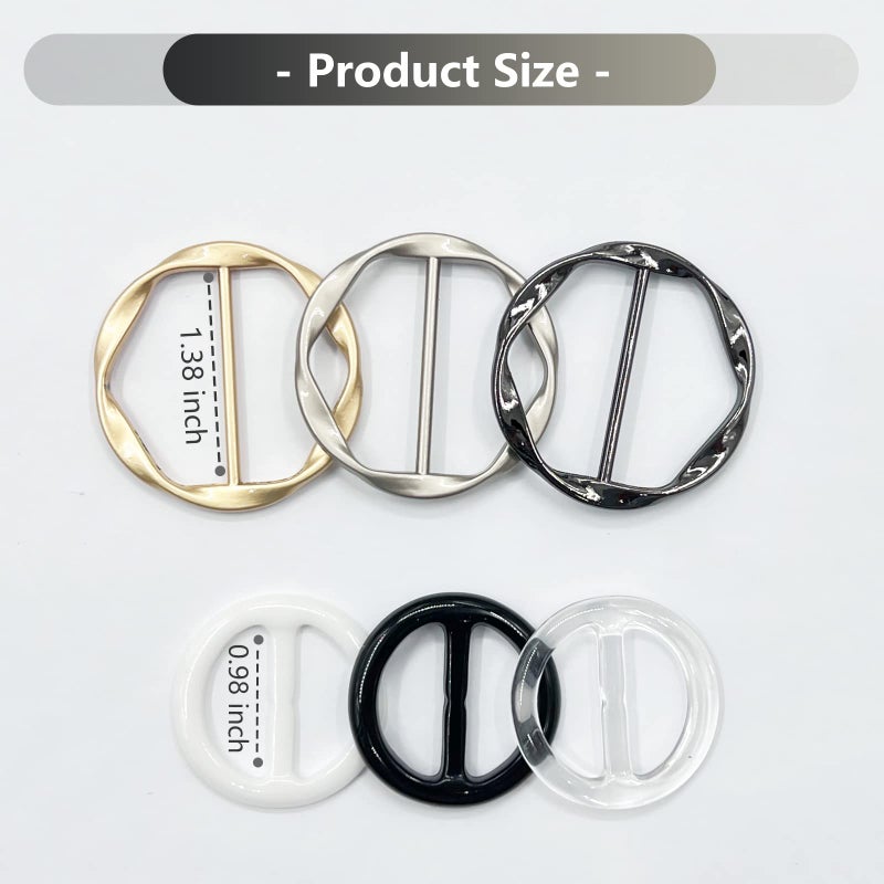 DHATMYC 6 PCS Shirt Ties Clips for Women to Tighten Clothing, Scarf Ring and Slides, T-Shirt Waist Tightener Cincher Knot Clip Rings for Large Long Tee Shirt Tie Up, Circle Belt Buckle - Image 3