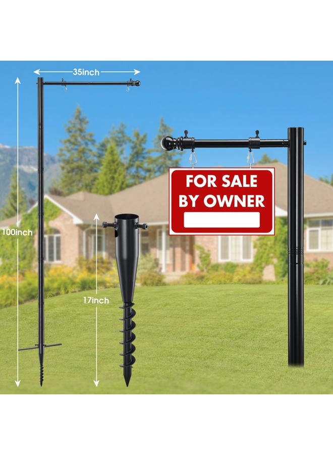 JAOTREL 100" Heavy-Duty Alloy Real Estate Sign Post Commercial Yard Sign with 35" Arm & 200lb Windproof Clips - Rust-Proof Steel Stake for Realtor, Open House, Business Hours (Sign Not Included) - Image 4