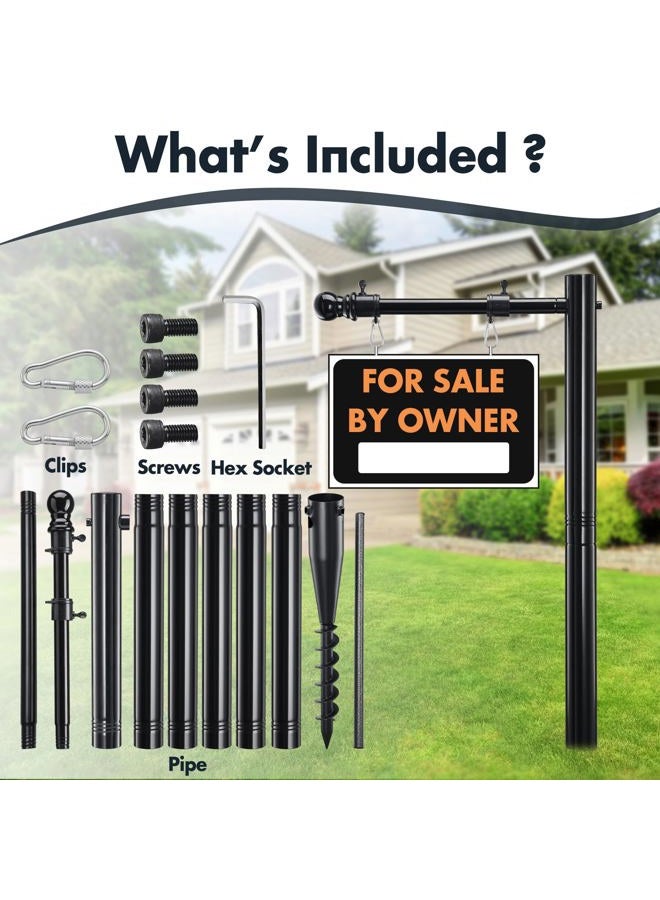 JAOTREL 100" Heavy-Duty Alloy Real Estate Sign Post Commercial Yard Sign with 35" Arm & 200lb Windproof Clips - Rust-Proof Steel Stake for Realtor, Open House, Business Hours (Sign Not Included) - Image 5