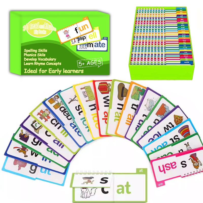 MOYEE 30 Read and Rhyme Flip Books Letter Sounds Flash Cards Flip Books Interactive Reading Flash Cards - Image 3