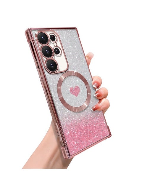for Samsung Galaxy S22 Ultra Case Glitter, Clear Magnetic Phone Cases with Camera Lens Protector [Compatible with MagSafe] Bling Sparkle Plating Soft TPU Slim ShockProof Protective Cover