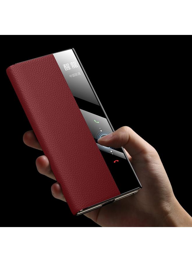 اس-توب جراب لهاتف Huawei Mate XT بتصميم Ultimate Window View مصنوع من الجلد الطبيعي المطلي بالكهرباء - Image 2