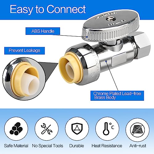 PXZBLG Stop Valves, 1/2" × 3/8" Straight Stop Valve, 1/2" PTC Input, 3/8" OD Compression Output, Push to Connect, 1/4 Turn, Chrome Plated Brass for Faucet, Toilet Valves, No Lead - Image 3