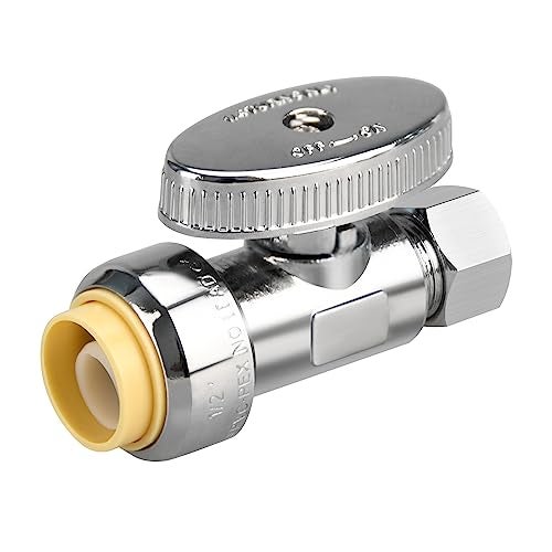 PXZBLG Stop Valves, 1/2" × 3/8" Straight Stop Valve, 1/2" PTC Input, 3/8" OD Compression Output, Push to Connect, 1/4 Turn, Chrome Plated Brass for Faucet, Toilet Valves, No Lead - Image 1
