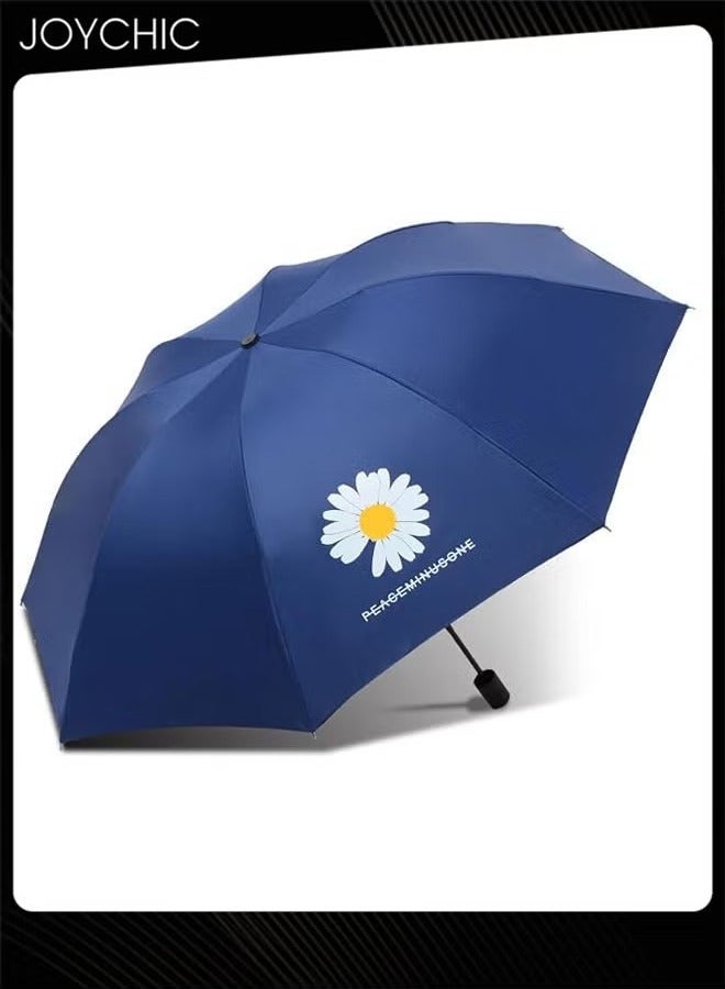 Joychic مظلة واقية من الشمس ضد الأشعة فوق البنفسجية مقاومة للماء بنمط الأقحوان باللون الأسود، مظلة مطر مزدوجة الاستخدام - Image 2