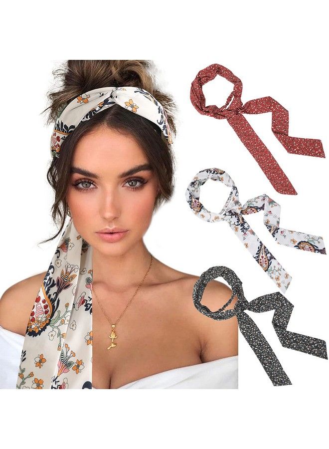 AWAYTR Women Long Head Wraps Bands Twist Knotted Headbands For Women Long Thick Hair 3Pcs Chiffon Criss Cross Head Wraps Non Slip Hair Band (Navy Red White) - Image 2