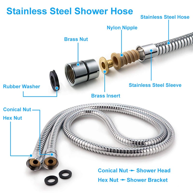 Briout High Pressure Handheld Shower Head Briout 5-Settings Powerful Water Spray Shower Head against Low Pressure Water Flow with Stainless Hose and Adjustable Mount - Image 5
