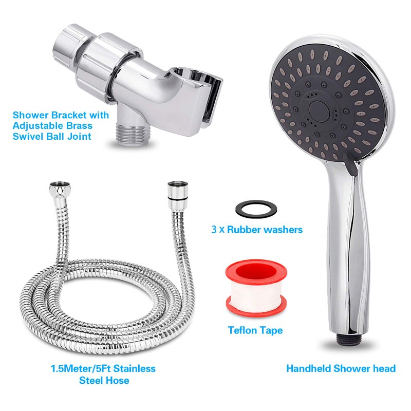 Briout High Pressure Handheld Shower Head Briout 5-Settings Powerful Water Spray Shower Head against Low Pressure Water Flow with Stainless Hose and Adjustable Mount - Image 3