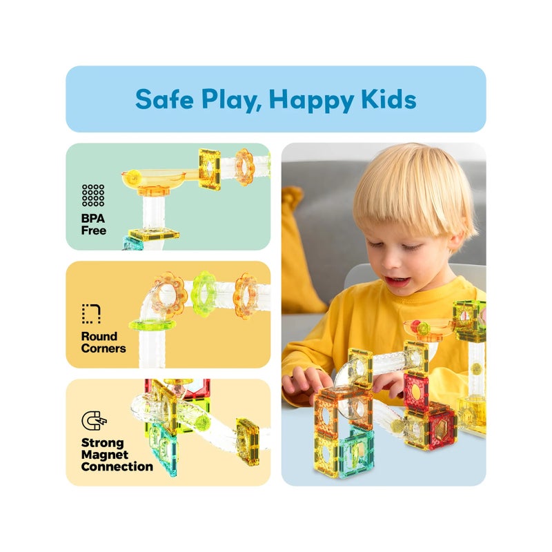 PicassoTiles بيكاسو تايلز مسار الرخام المغناطيسي مع قاذف 80 قطعة | بلاط مغناطيسي | ألعاب STEM | مجموعة ألعاب تعليمية | كتل تكديس | تعزيز مهارات حل المشكلات والمهارات الحركية الدقيقة | تحسين التنسيق والإبداع | هدية للأطفال والرضع | مجموعة بناء لتطوير عقل الطفل - Image 5