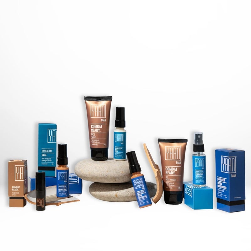 YAAN MAN Ultimate Set Base Foundation Set Spray Tinted Moisturiser Face Wash Gel Moisturiser Perfection Stick Skin Care Make Up For Men For All Skin Types Medium 6 Count - Image 1