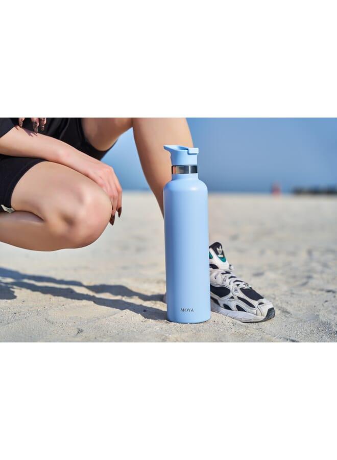 Moya "Coral Reef" 1L Insulated Sustainable Water Bottle Powder Blue Spout Lid - Image 5