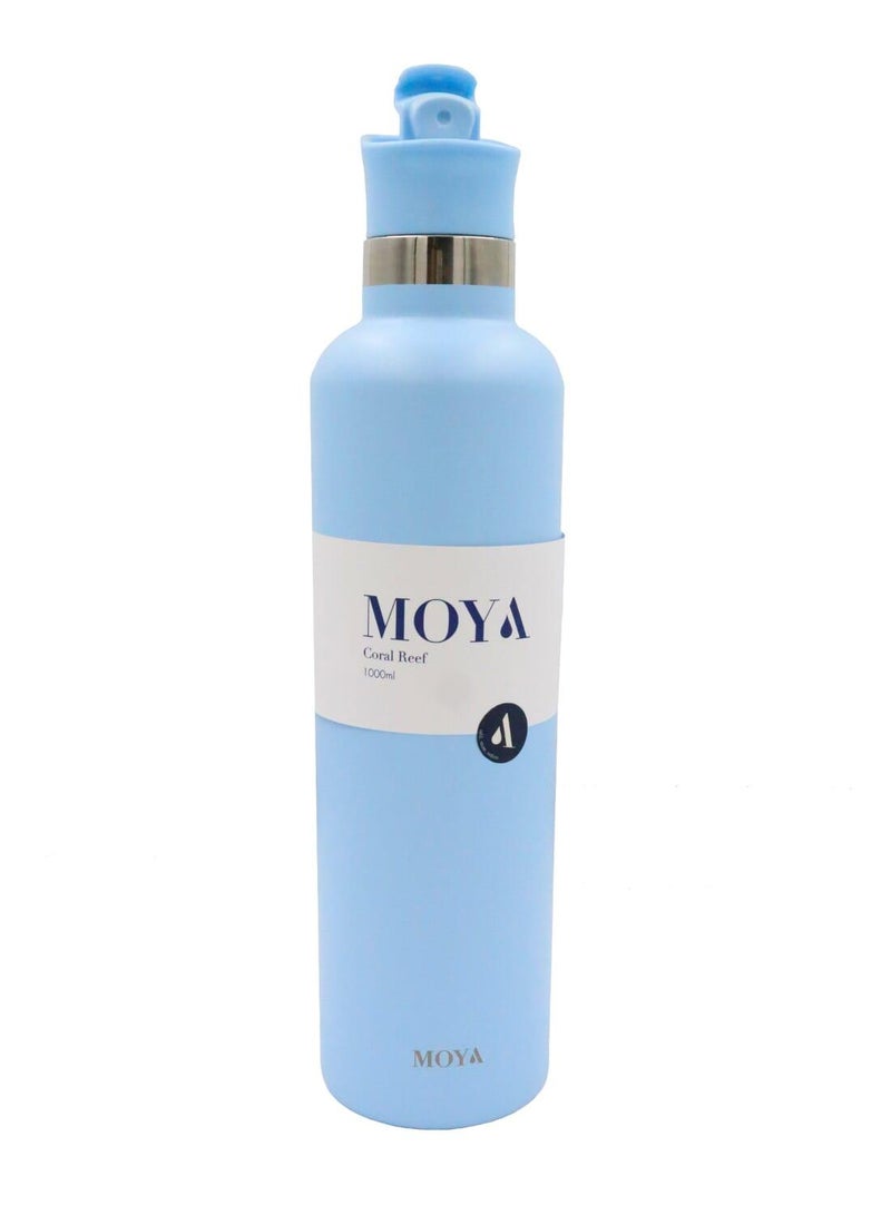 Moya "Coral Reef" 1L Insulated Sustainable Water Bottle Powder Blue Spout Lid - Image 2