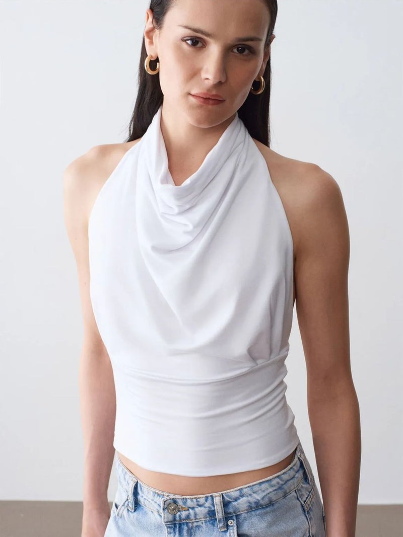 DILVIN Fitted Sleeveless Cowl Neck Blouse - Image 3