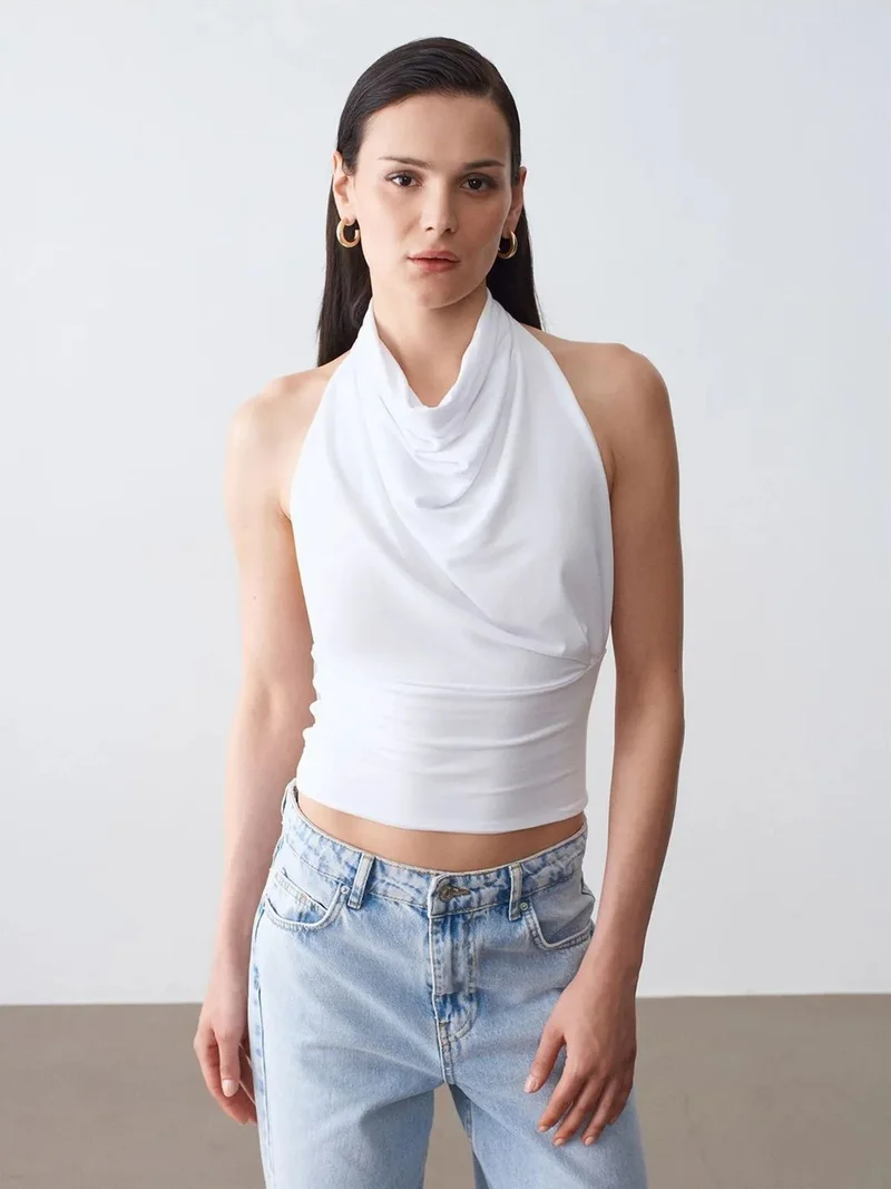 ديلفين Dilvin Fitted Sleeveless Cowl Neck Blouse