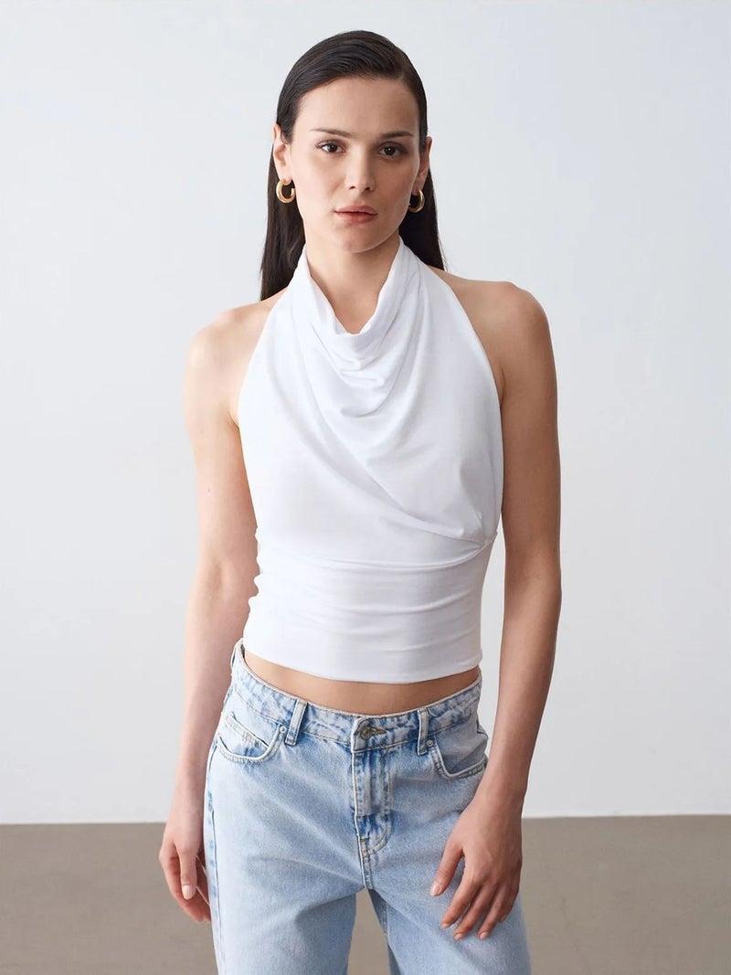 DILVIN Fitted Sleeveless Cowl Neck Blouse - Image 1