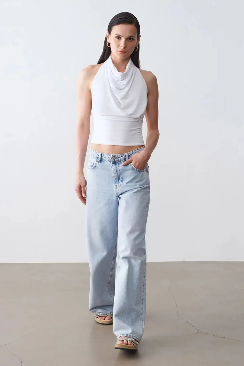 Dilvin White DILVIN Fitted Sleeveless Cowl Neck Blouse for Women | Best Price UAE