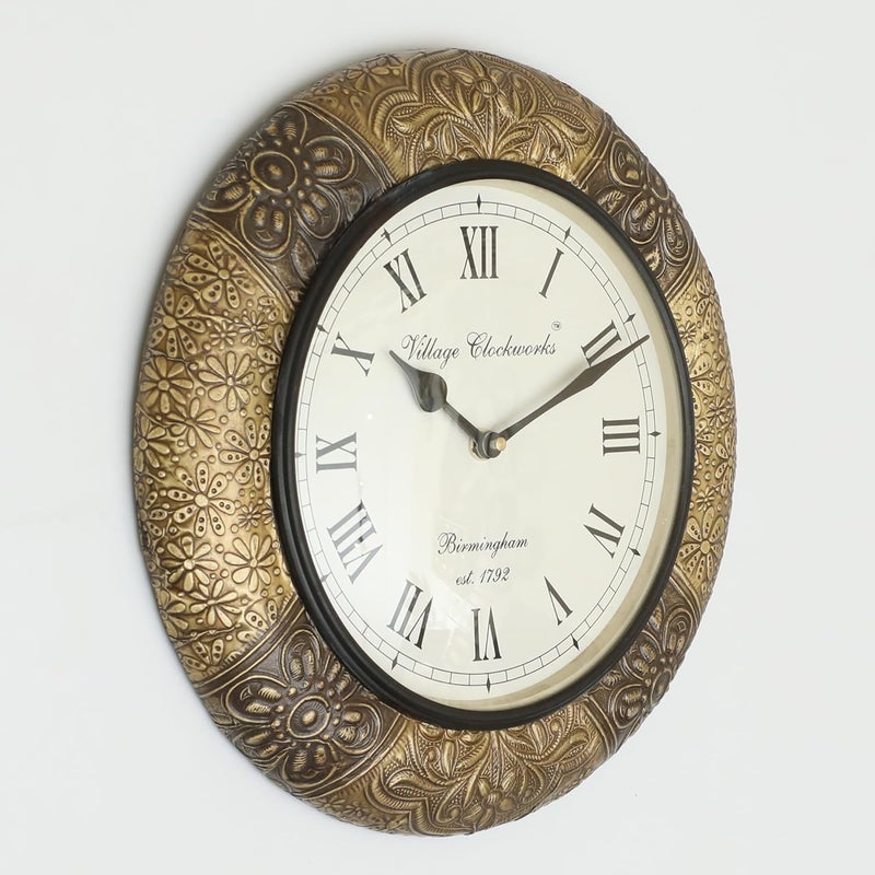 vedas Multicolor Zeya Heritage Wooden Polished and Brass Metal Fit Wall Clock with Dial Sculpture Wall Clock for Living Room Bedroom Dining Room Hallway Home Decor Size 12 X 12 Inches - Image 2